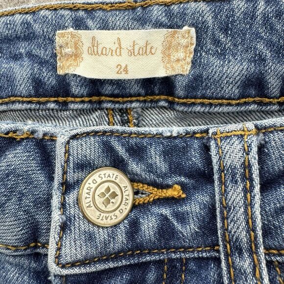 Altar'd State Womens Skinny Girlfriend Distressed Size 24 Jeans Blue Baddie Edgy - Picture 3 of 10